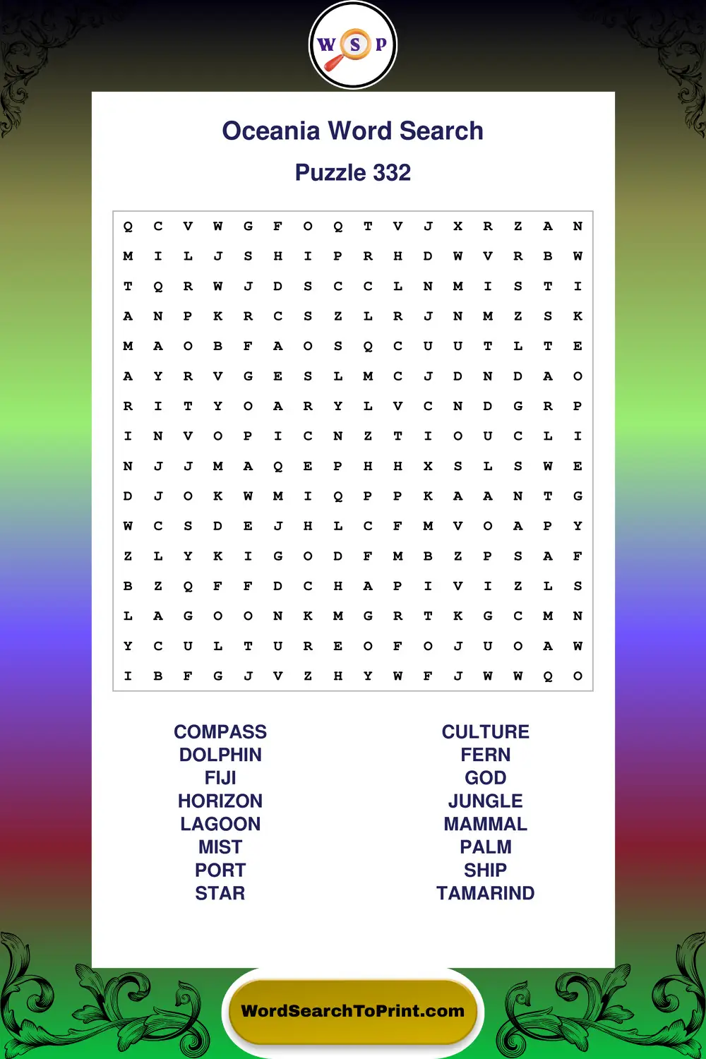Oceania Word Search Puzzle 332