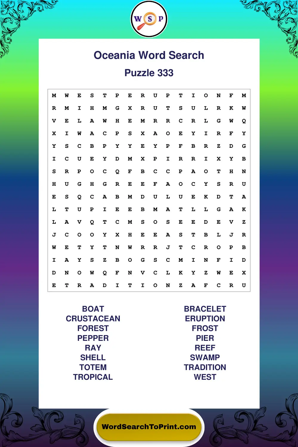 Oceania Word Search Puzzle 333