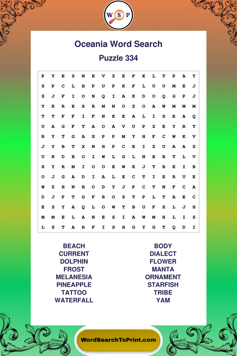 Oceania Word Search Puzzle 334