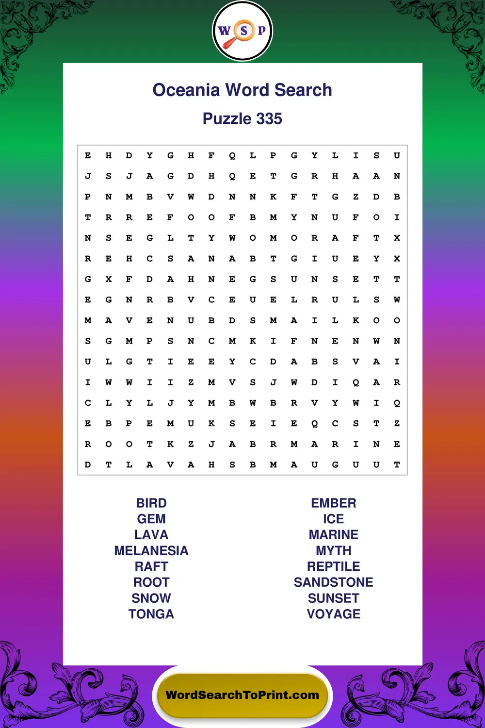 Oceania Word Search Puzzle 335
