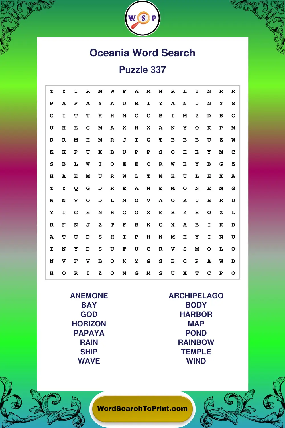 Oceania Word Search Puzzle 337