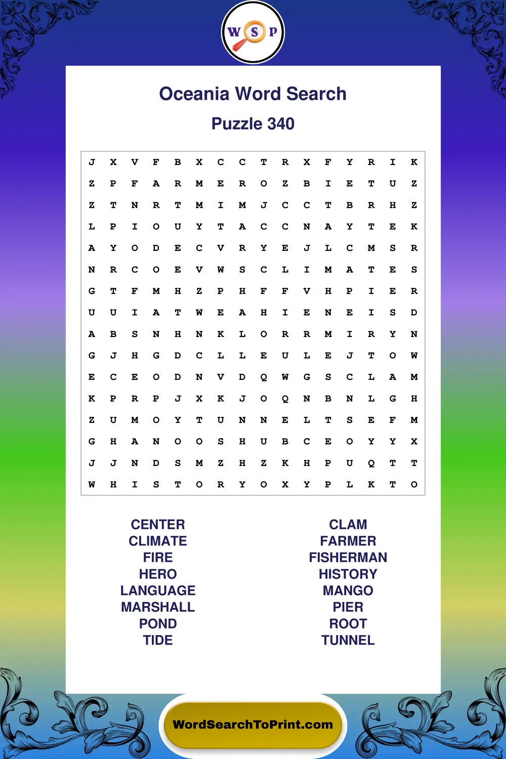Oceania Word Search Puzzle 340