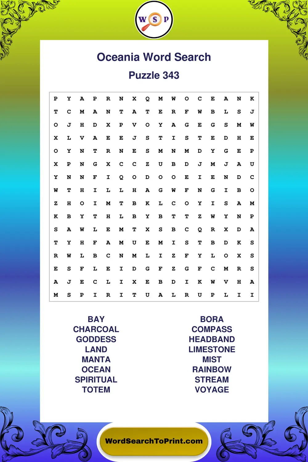 Oceania Word Search Puzzle 343