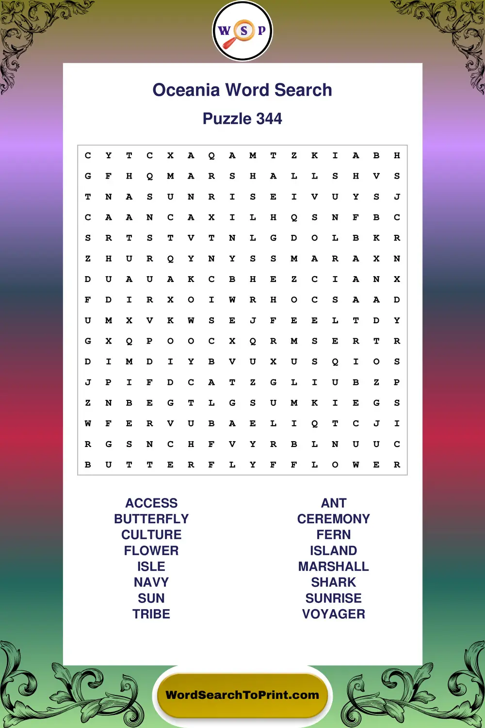 Oceania Word Search Puzzle 344