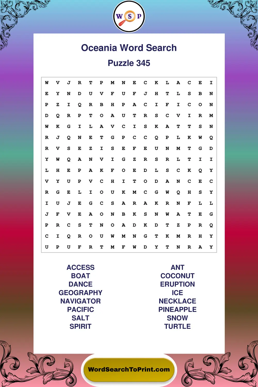 Oceania Word Search Puzzle 345