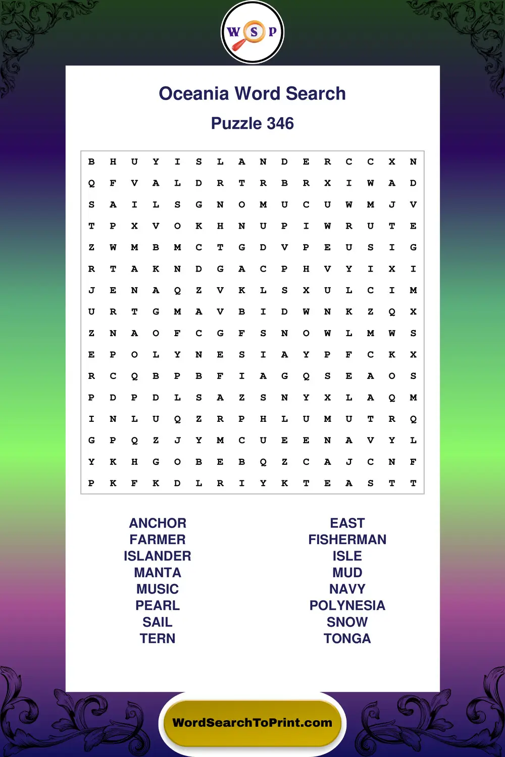 Oceania Word Search Puzzle 346