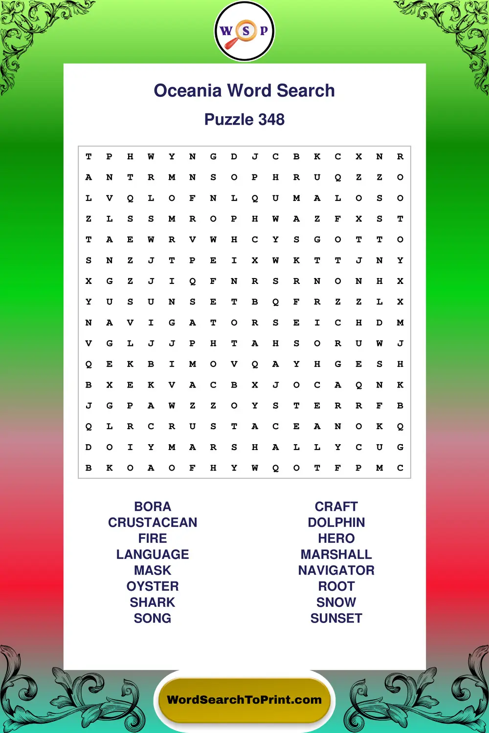 Oceania Word Search Puzzle 348
