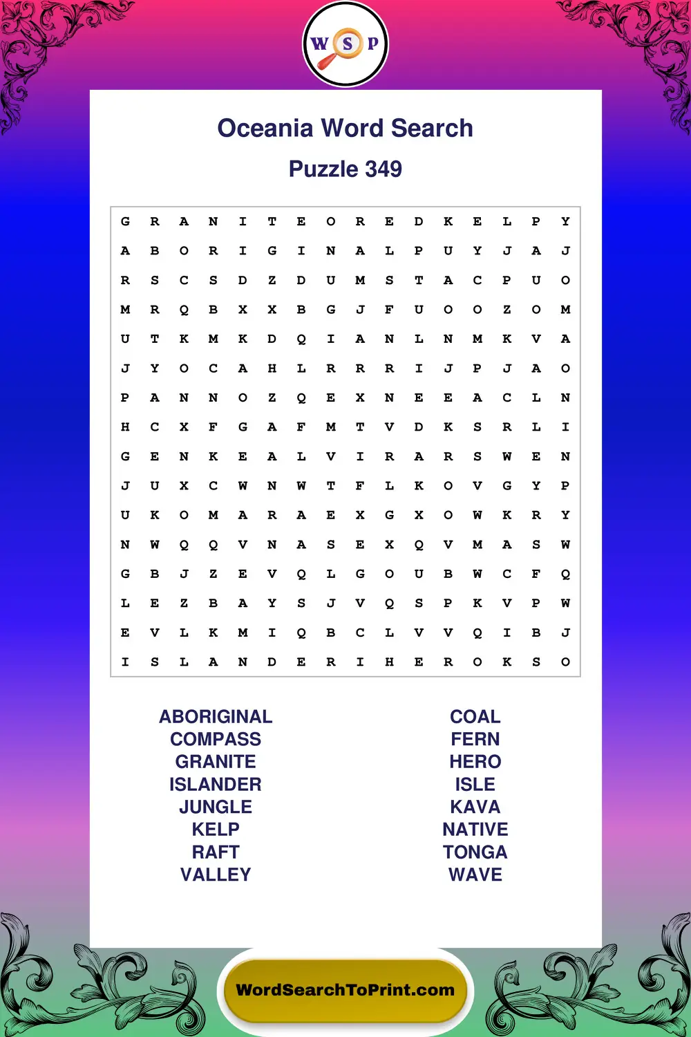 Oceania Word Search Puzzle 349