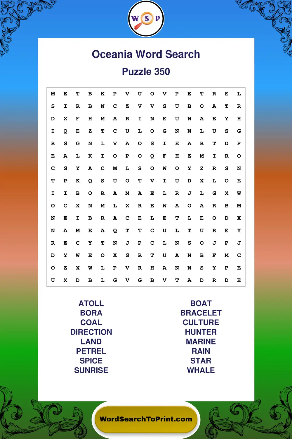 Oceania Word Search Puzzle 350