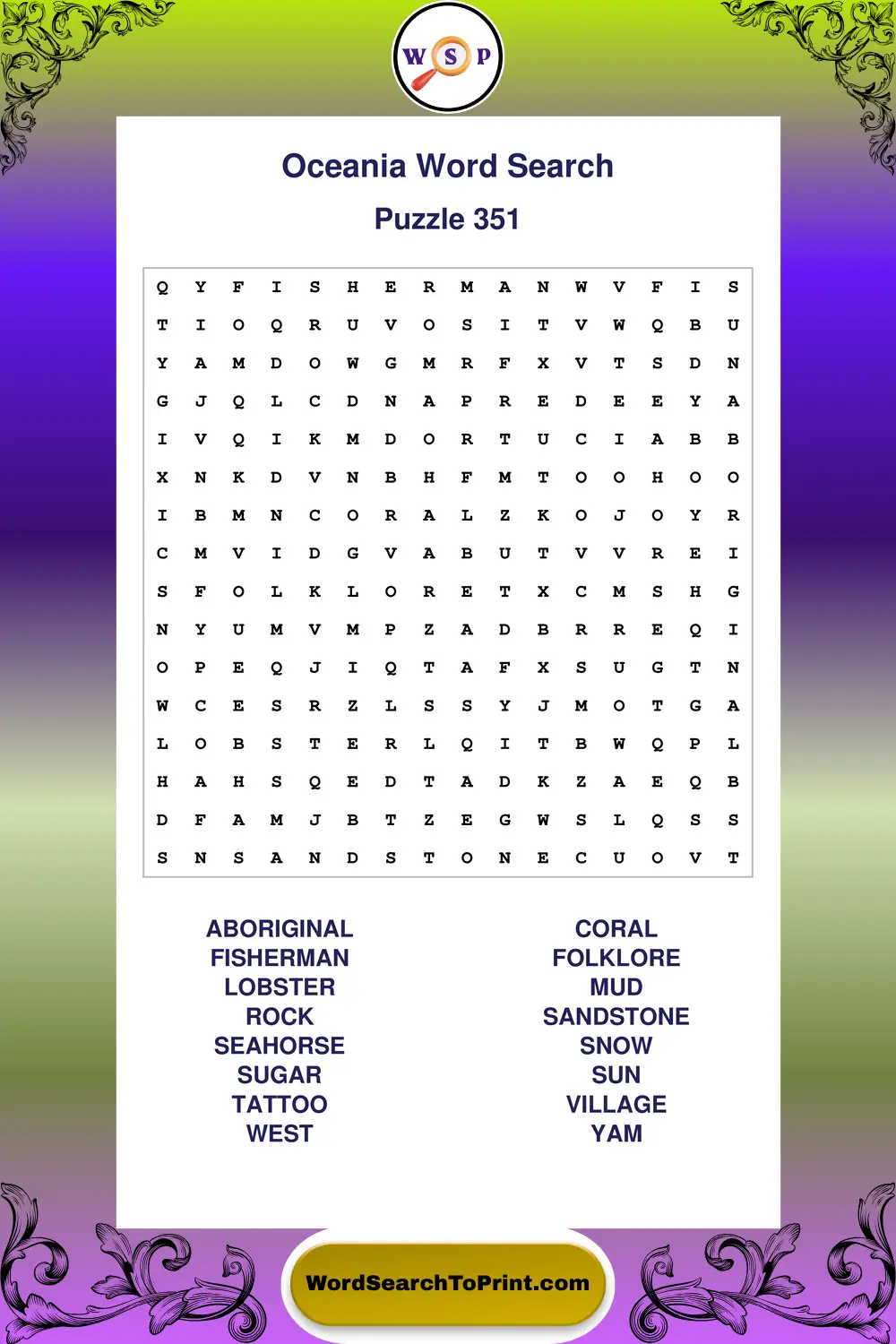 Oceania Word Search Puzzle 351