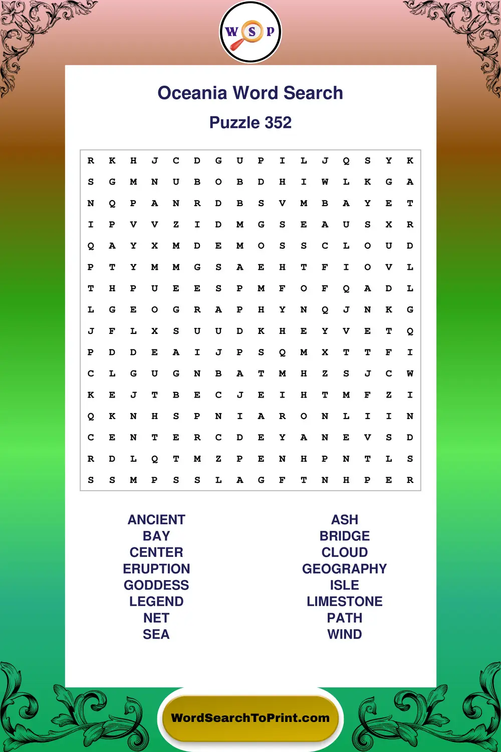 Oceania Word Search Puzzle 352