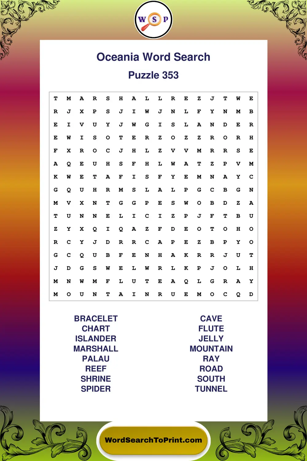 Oceania Word Search Puzzle 353