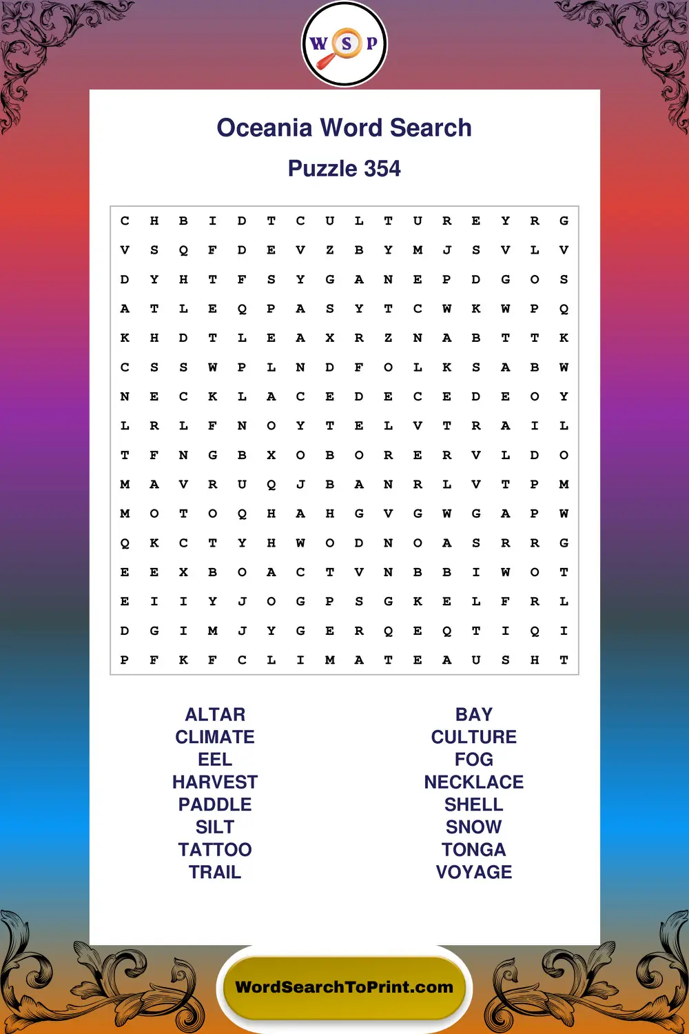 Oceania Word Search Puzzle 354