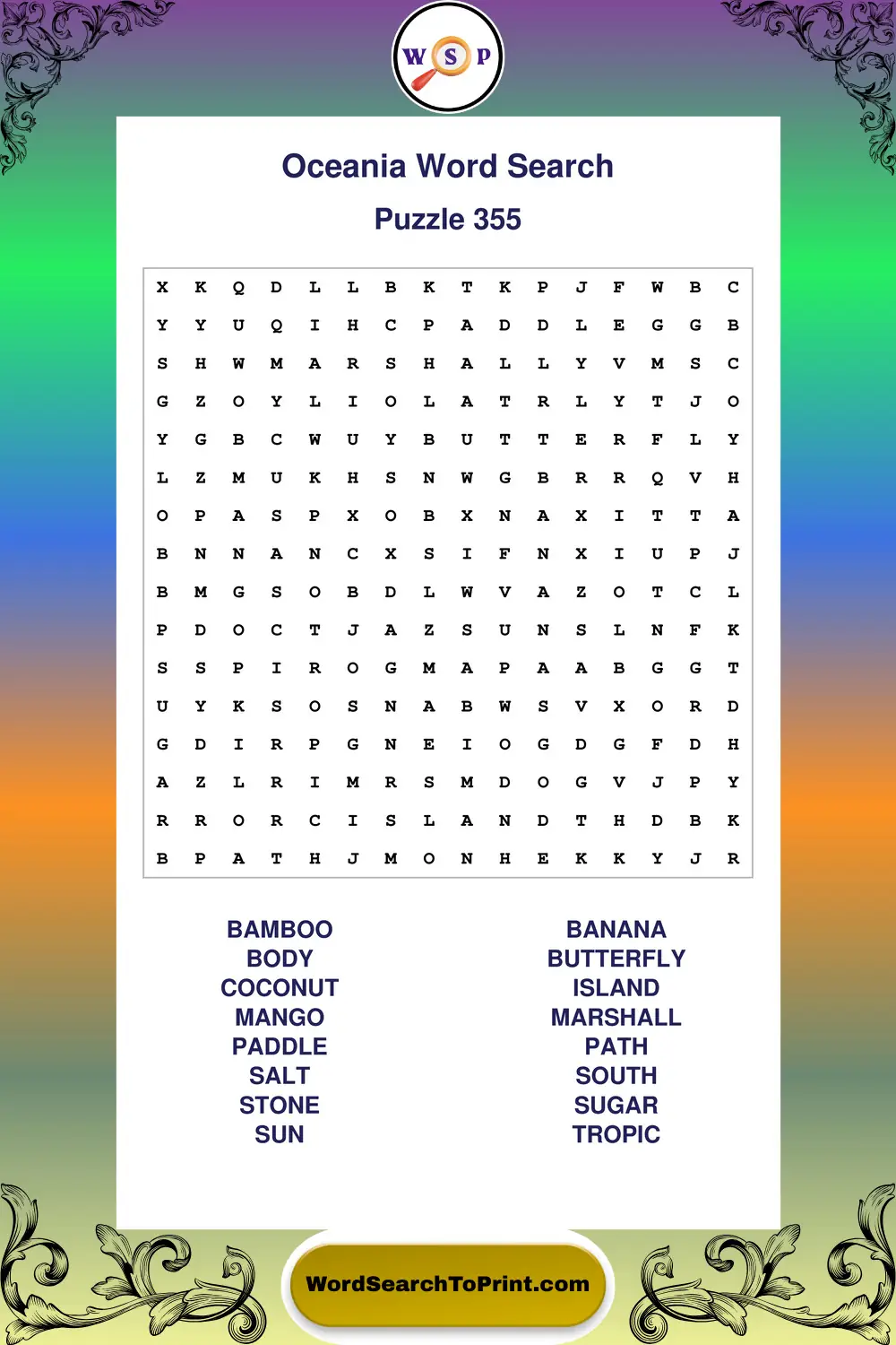 Oceania Word Search Puzzle 355