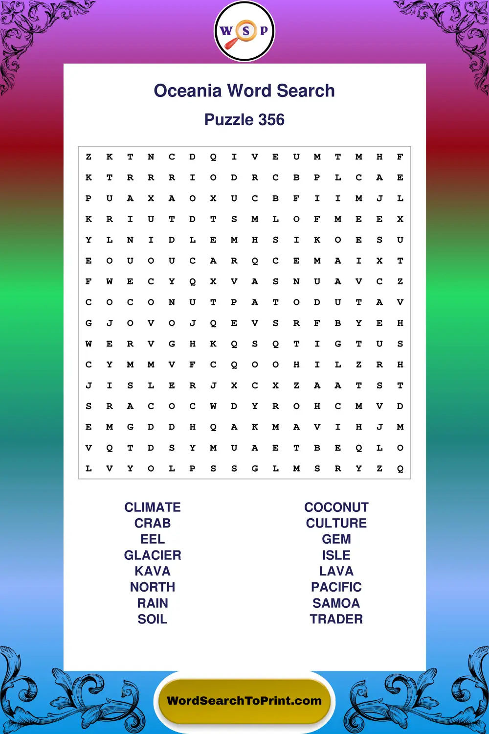 Oceania Word Search Puzzle 356