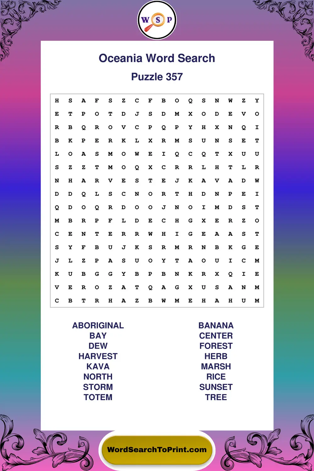 Oceania Word Search Puzzle 357