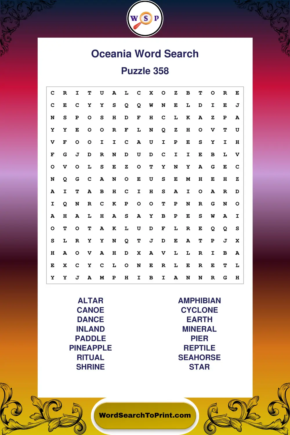 Oceania Word Search Puzzle 358