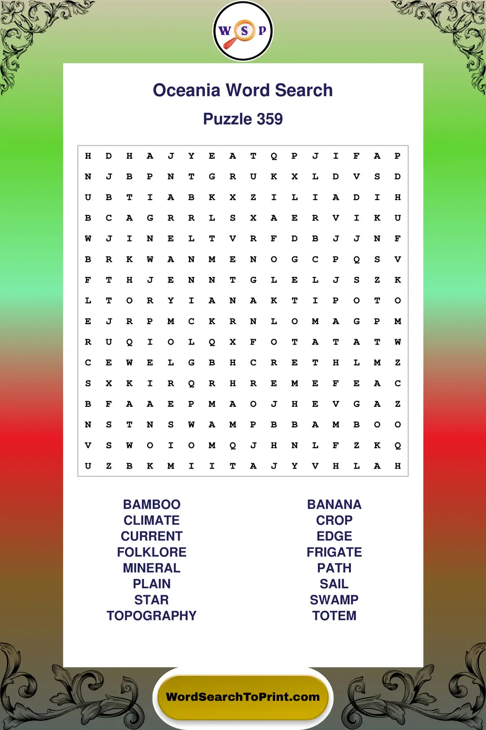Oceania Word Search Puzzle 359