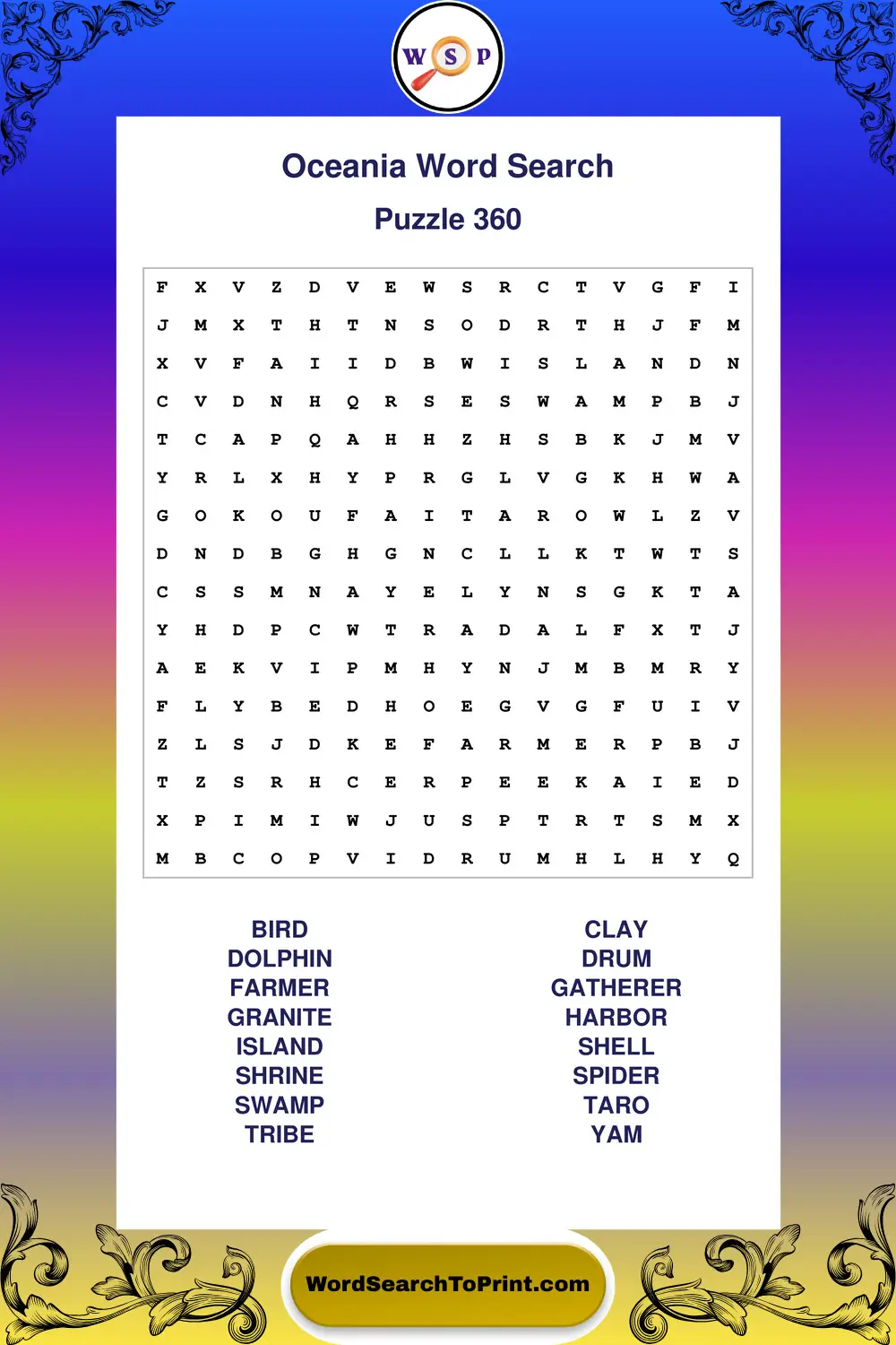 Oceania Word Search Puzzle 360
