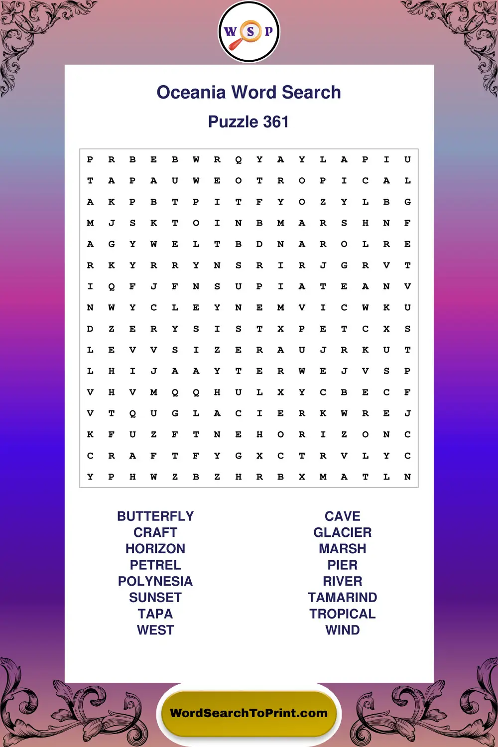 Oceania Word Search Puzzle 361
