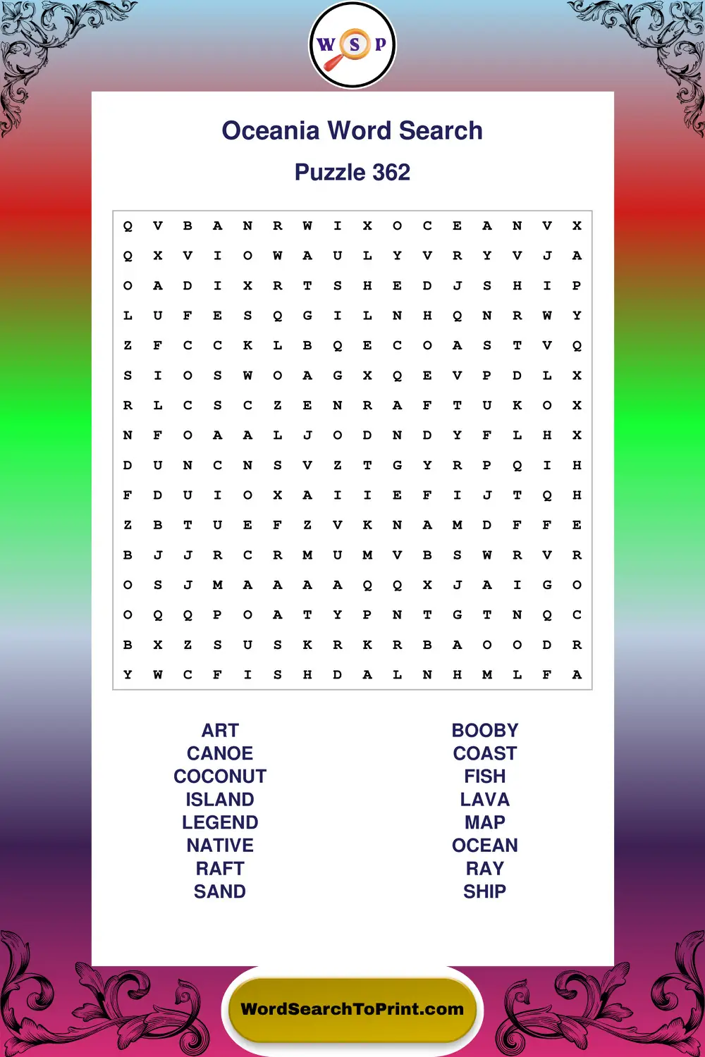 Oceania Word Search Puzzle 362