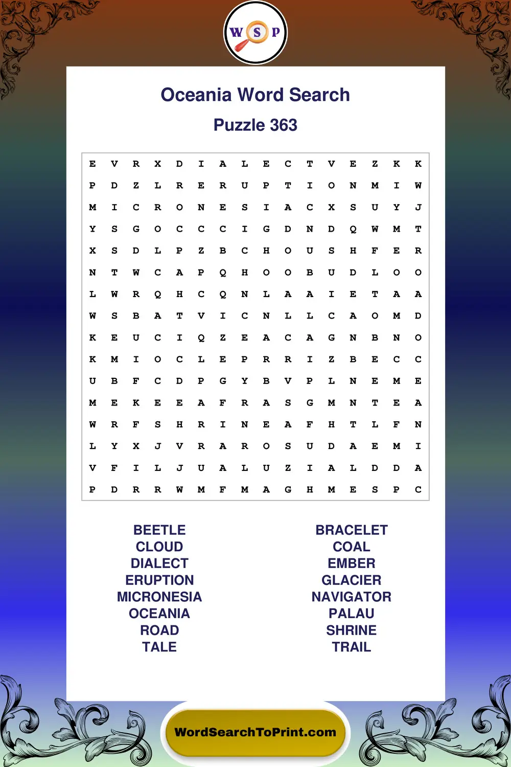 Oceania Word Search Puzzle 363