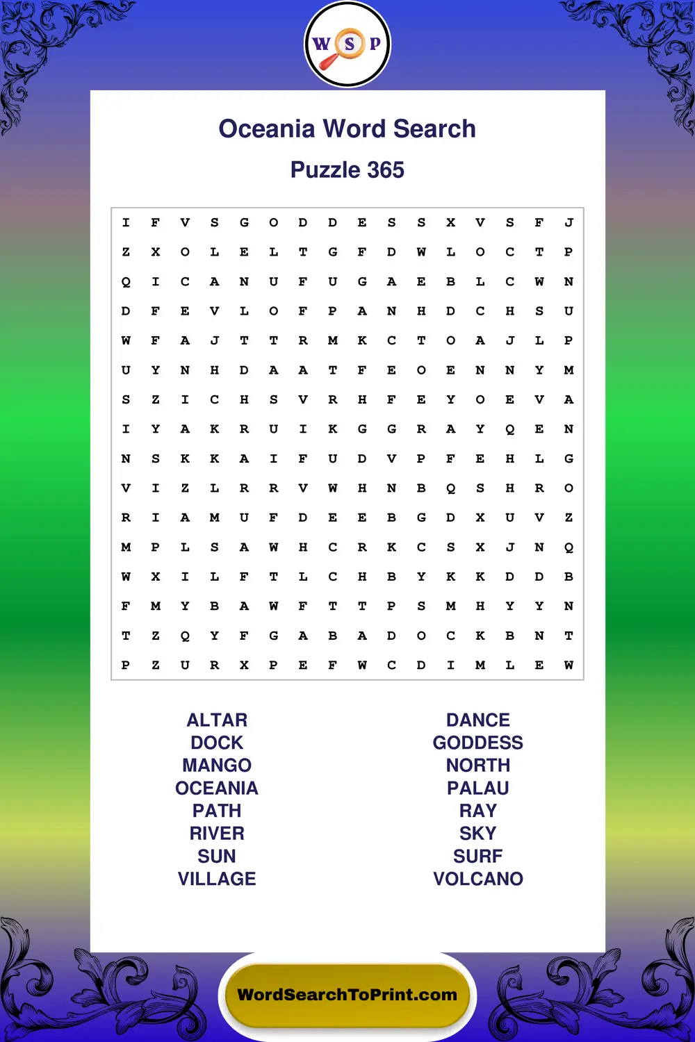 Oceania Word Search Puzzle 365