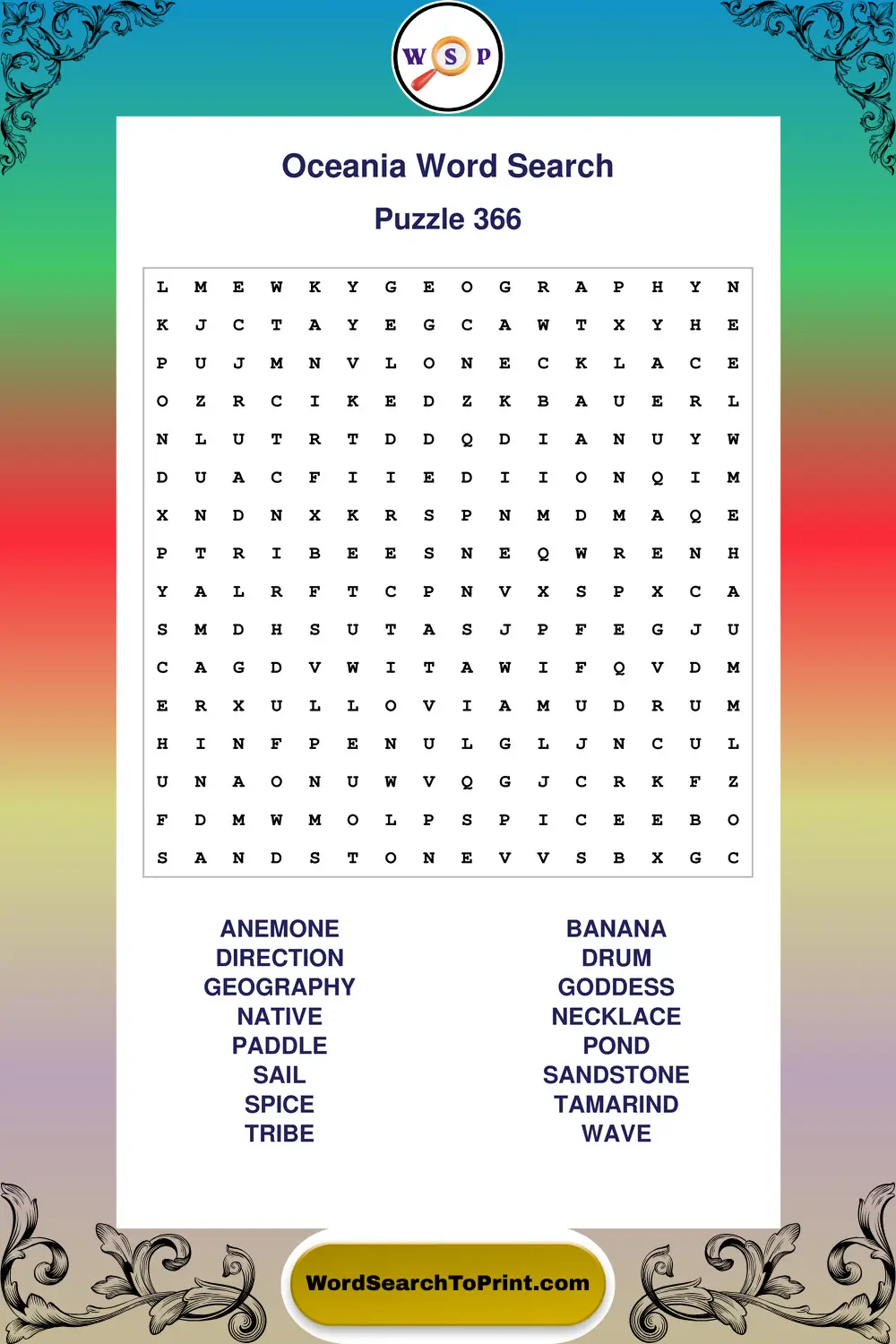 Oceania Word Search Puzzle 366