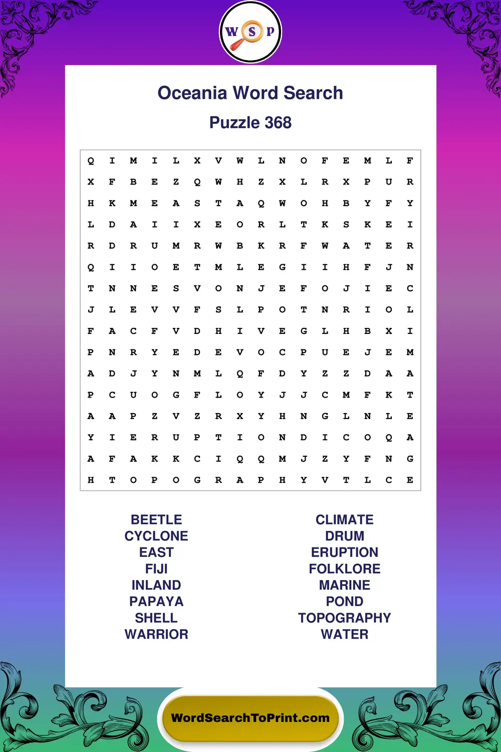 Oceania Word Search Puzzle 368