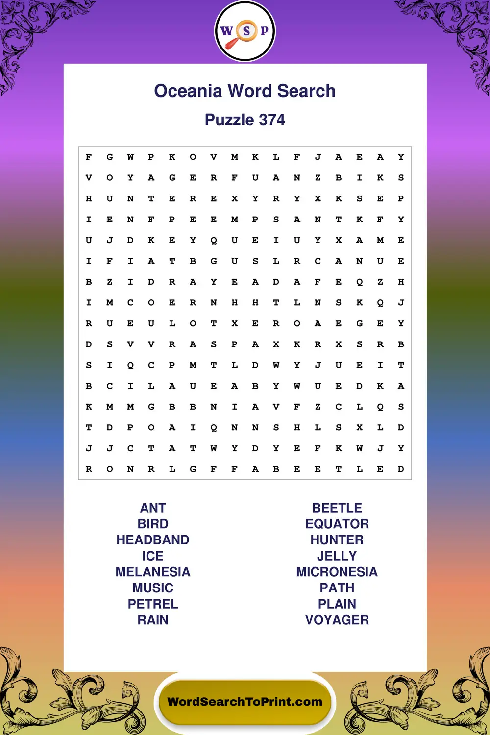 Oceania Word Search Puzzle 374