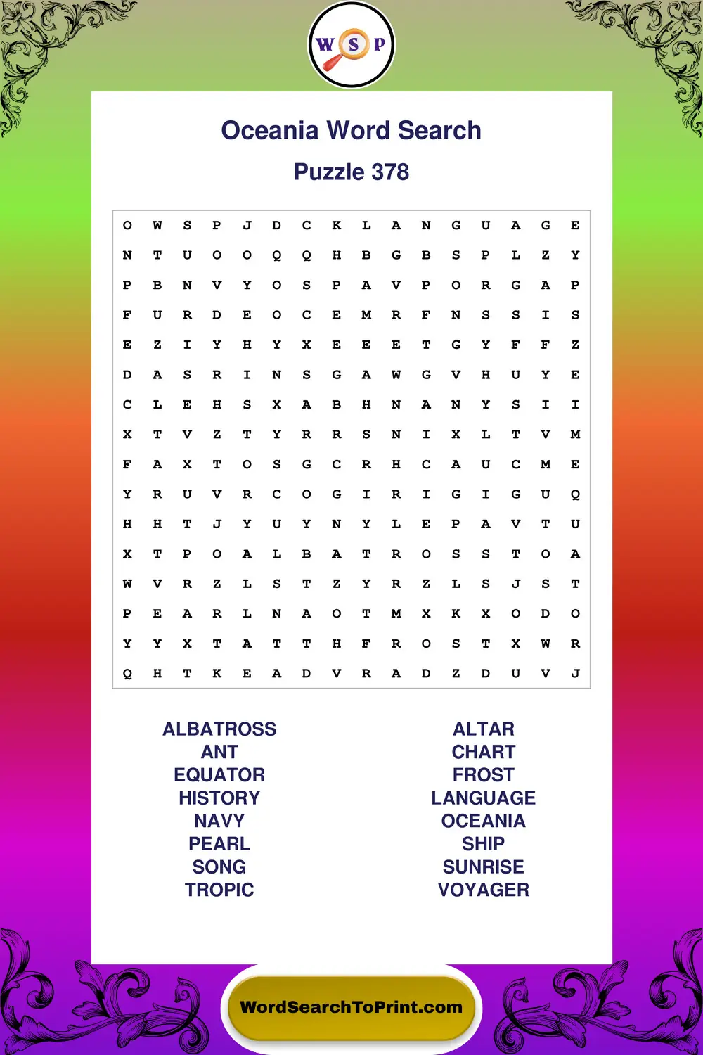 Oceania Word Search Puzzle 378