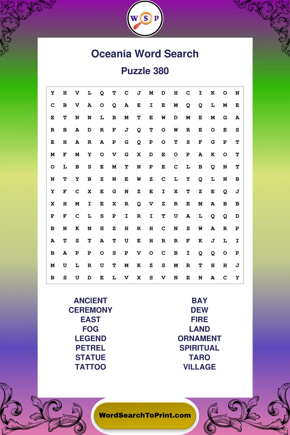 Oceania Word Search Puzzle 380