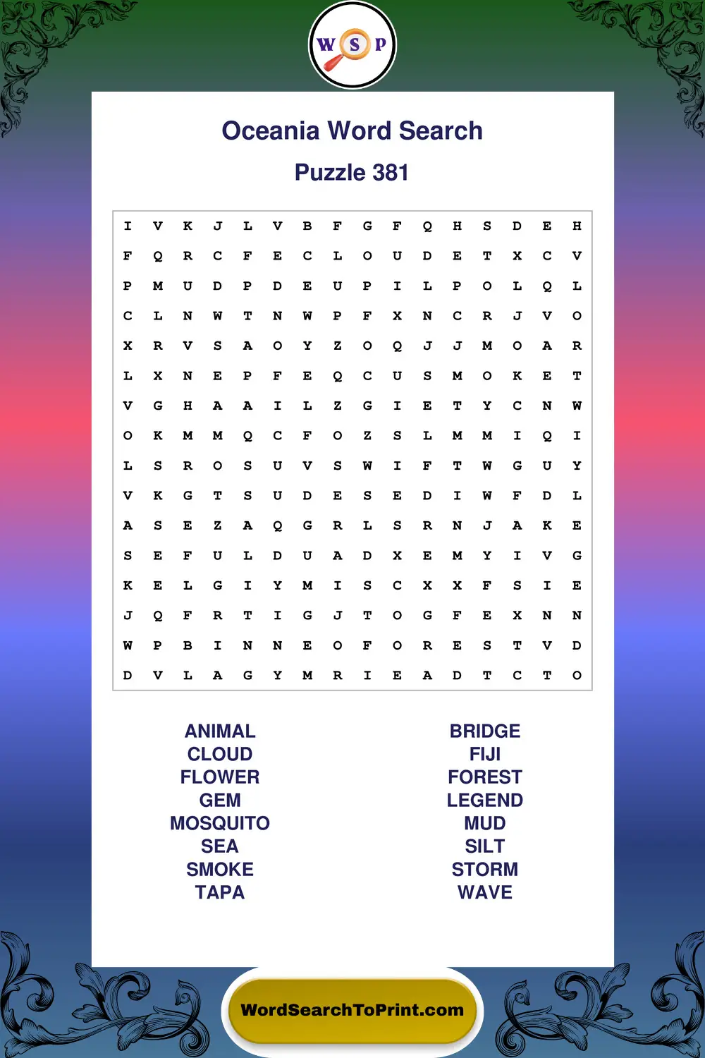 Oceania Word Search Puzzle 381