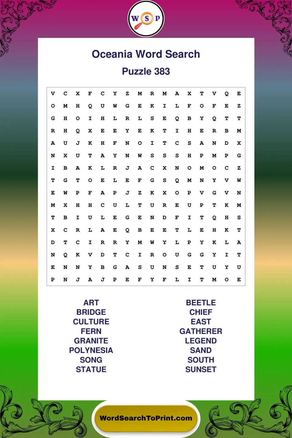 Oceania Word Search Puzzle 383