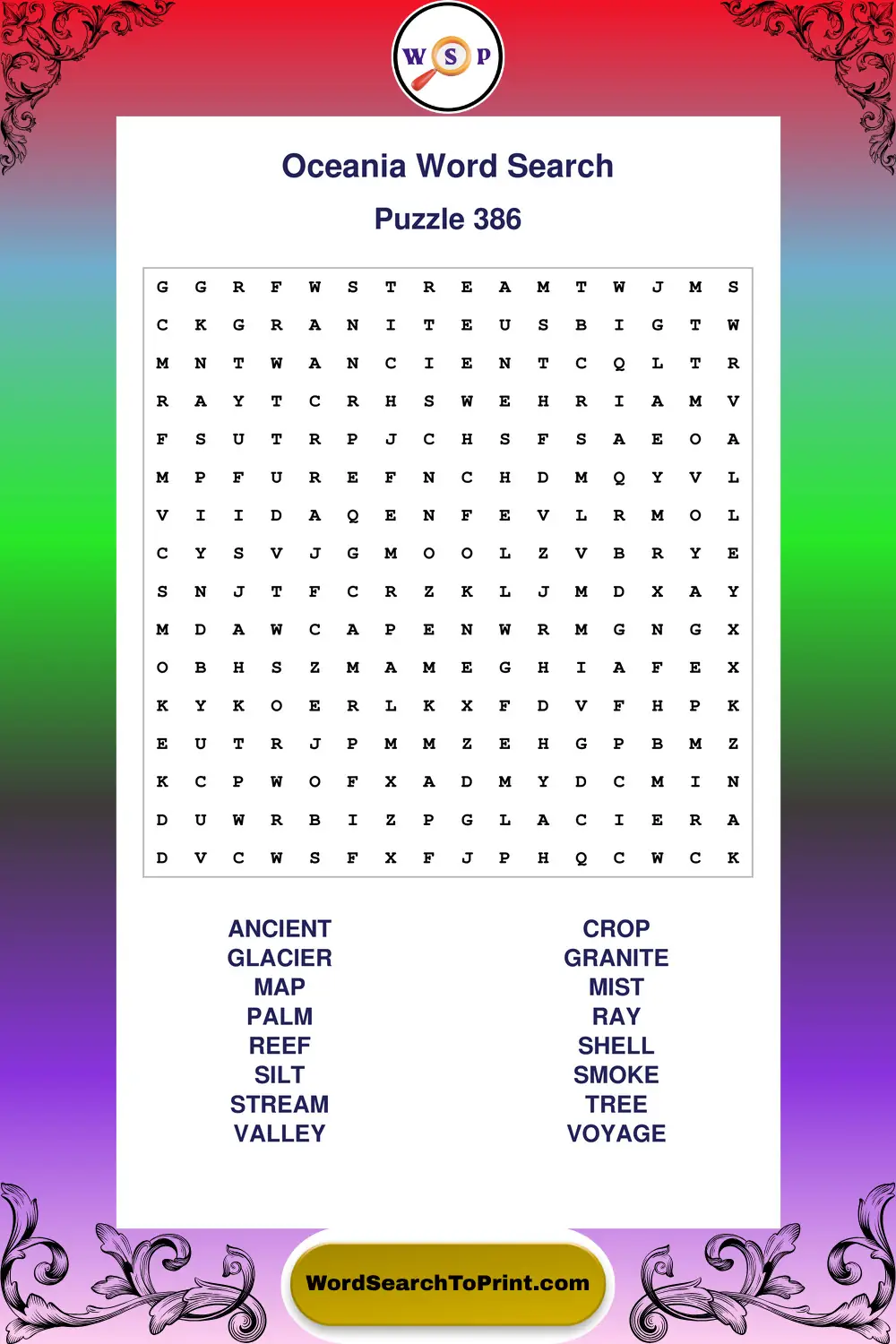 Oceania Word Search Puzzle 386