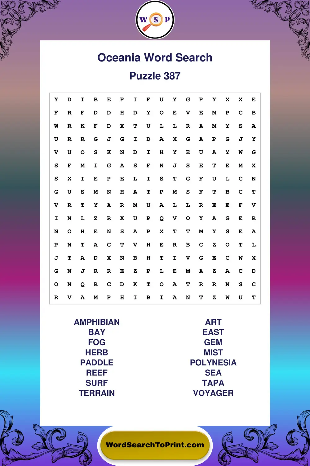Oceania Word Search Puzzle 387