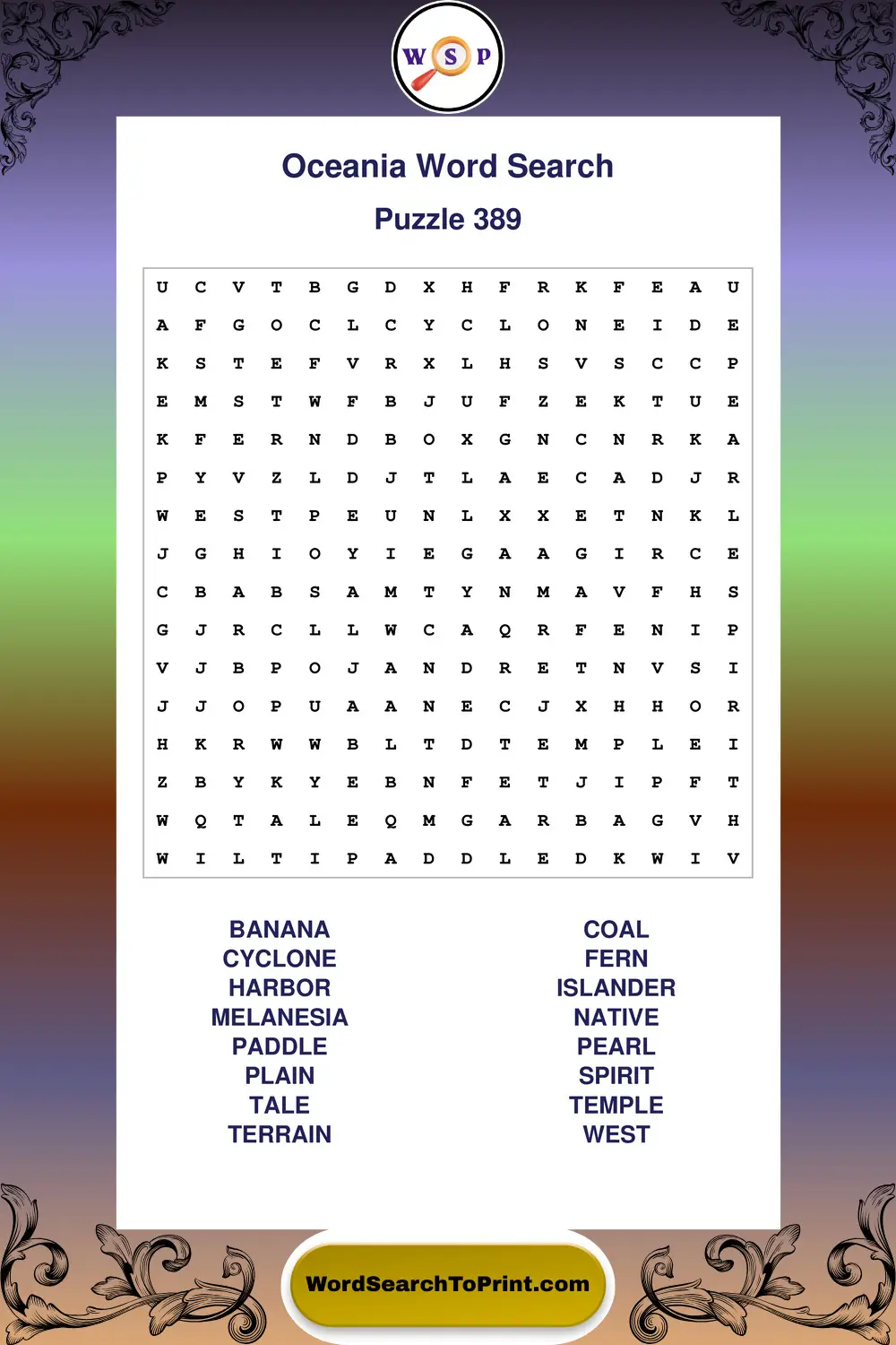 Oceania Word Search Puzzle 389