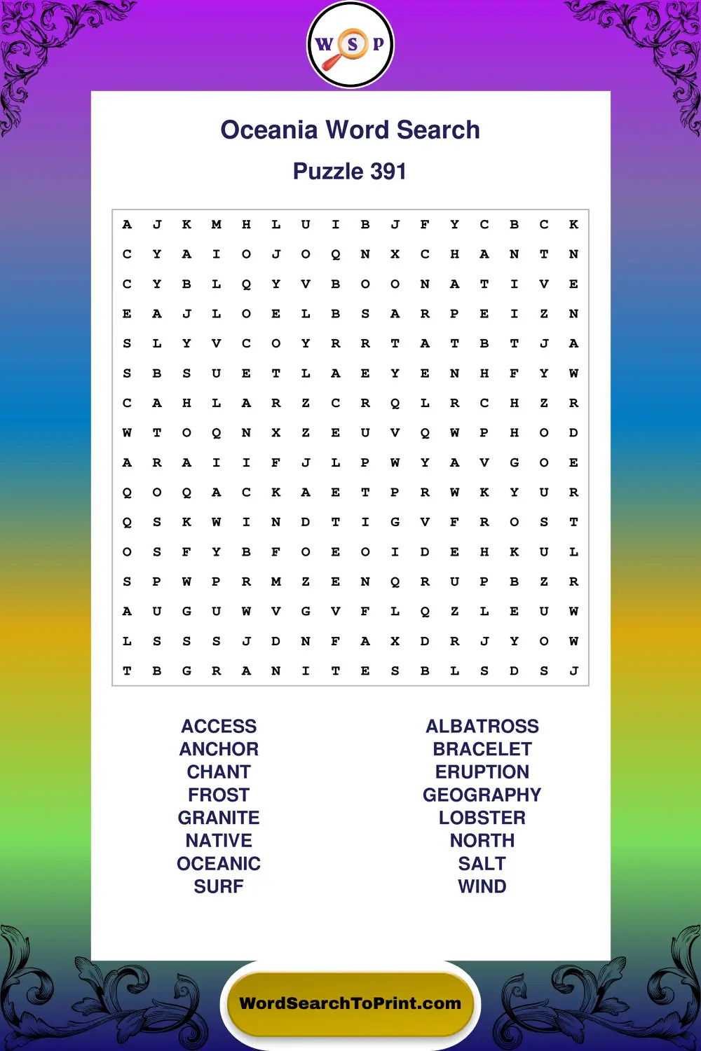Oceania Word Search Puzzle 391