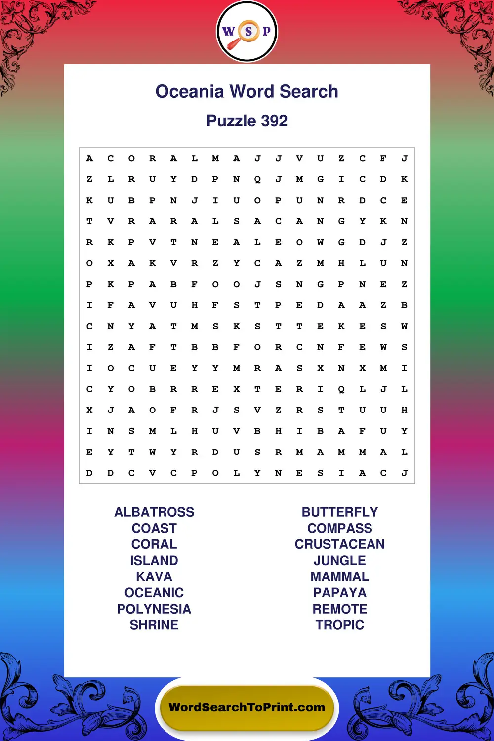 Oceania Word Search Puzzle 392