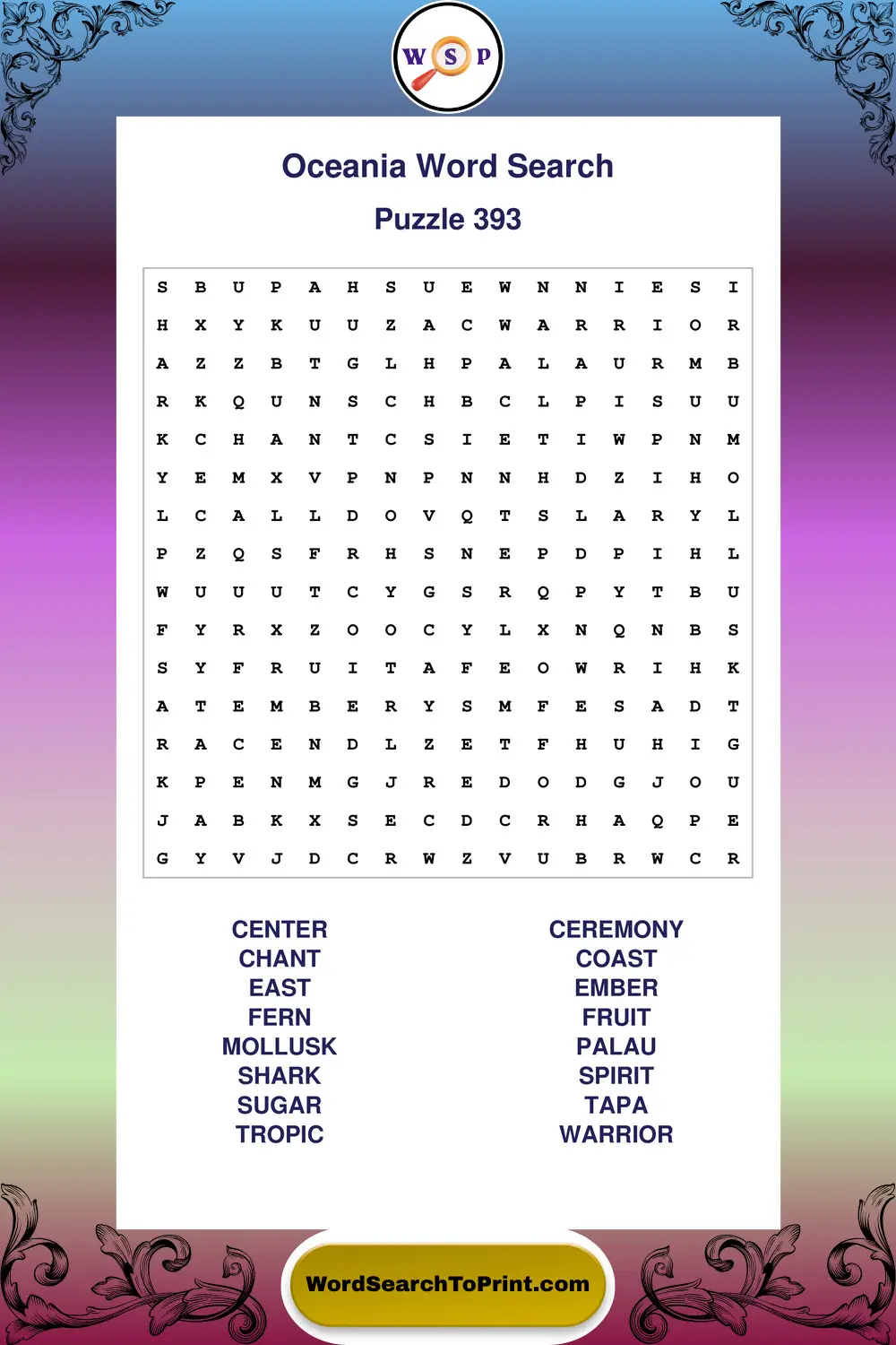 Oceania Word Search Puzzle 393