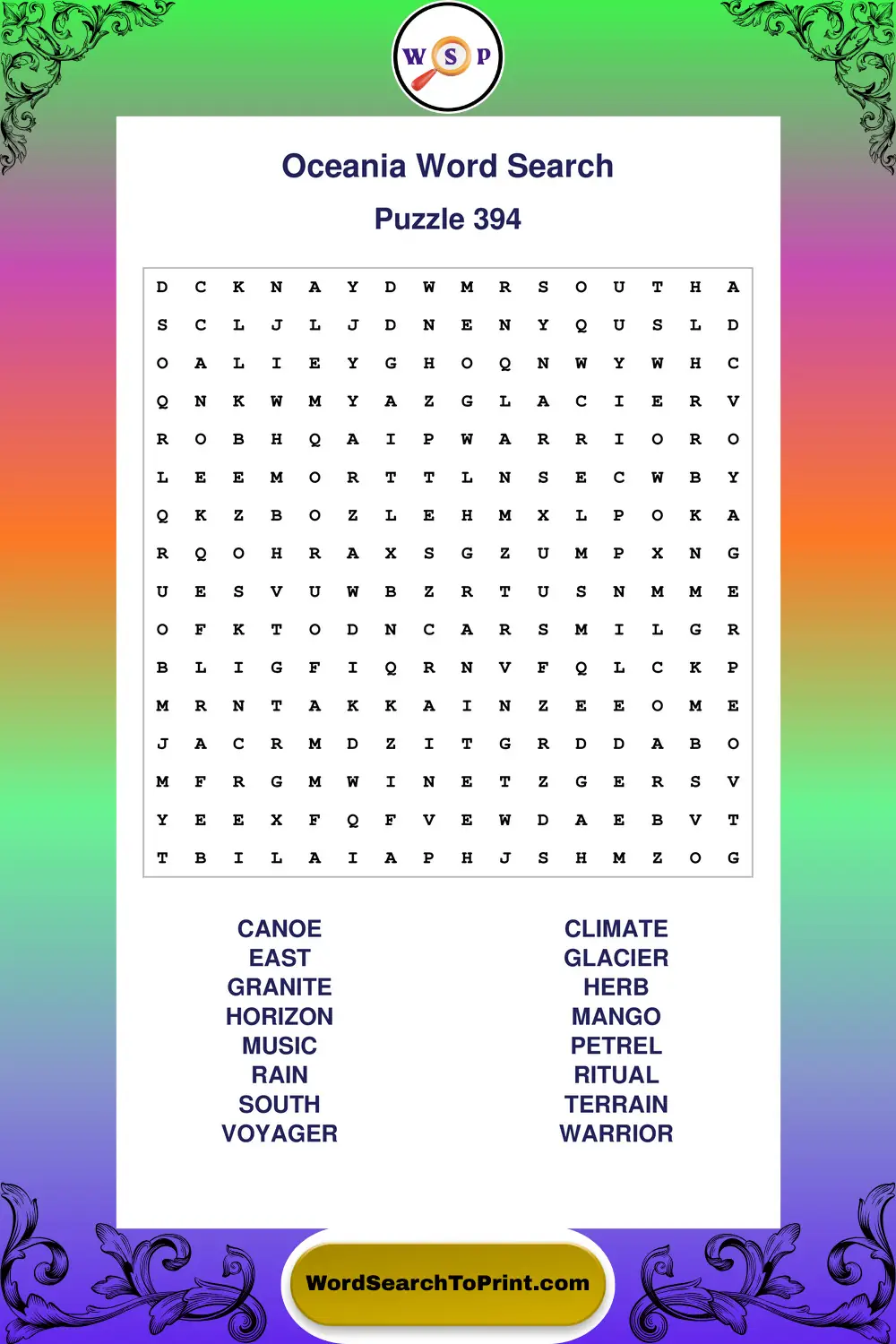 Oceania Word Search Puzzle 394
