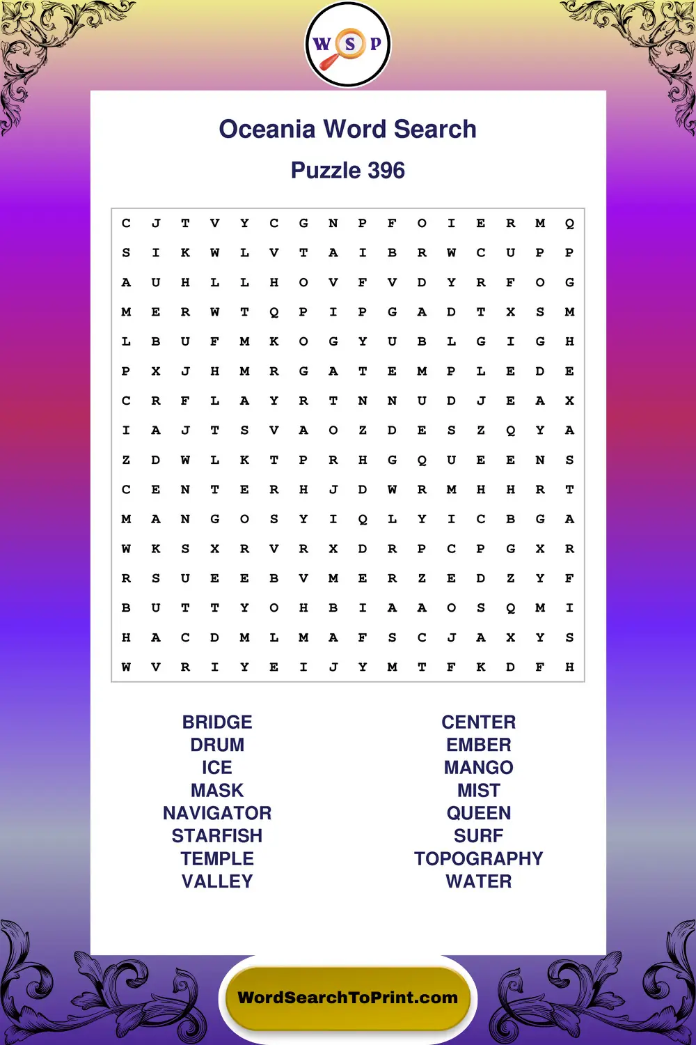 Oceania Word Search Puzzle 396