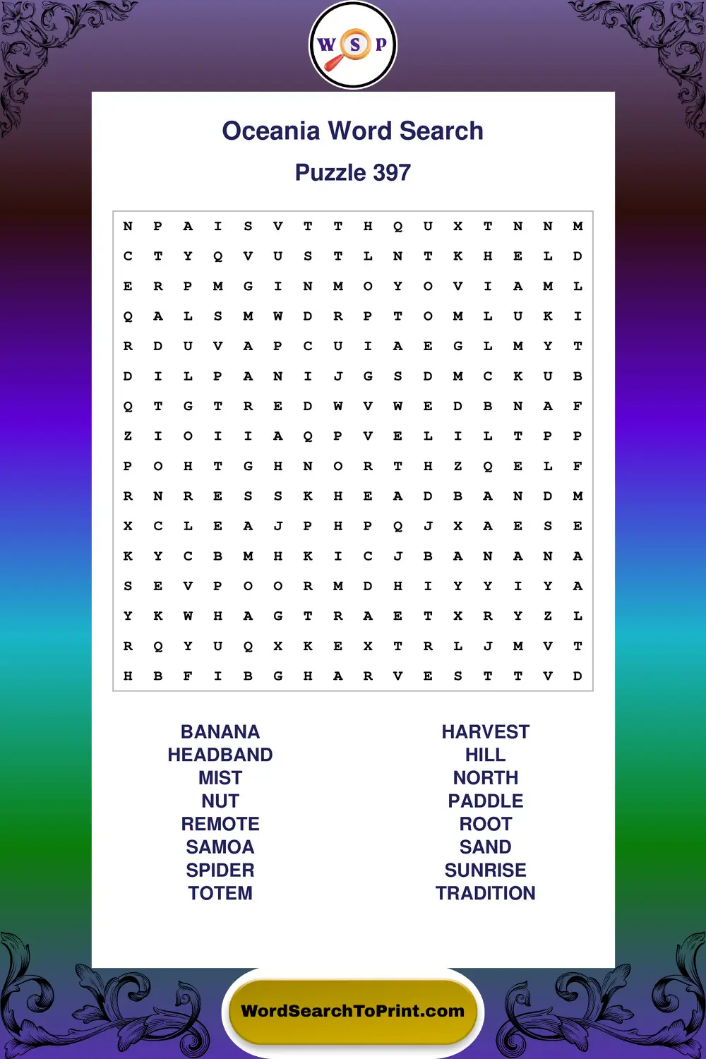 Oceania Word Search Puzzle 397