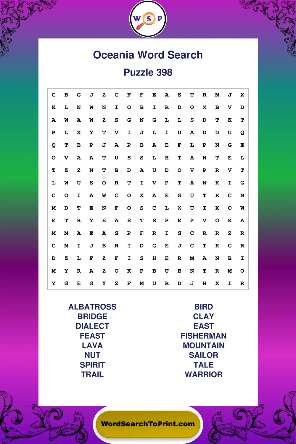 Oceania Word Search Puzzle 398