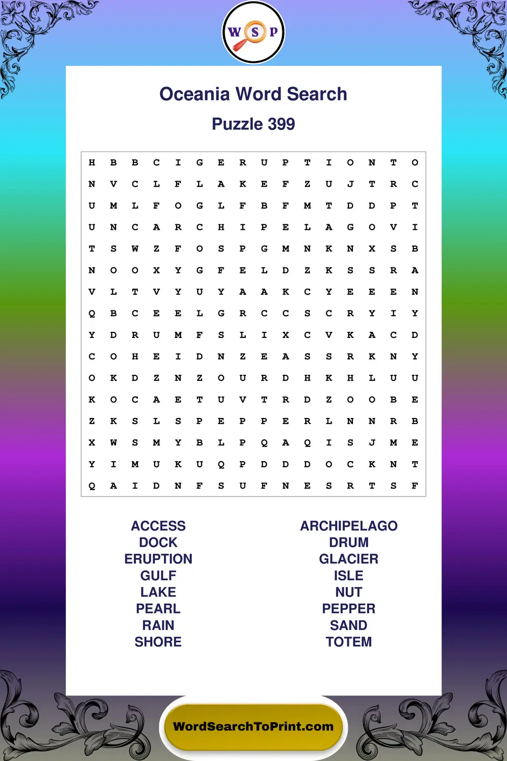 Oceania Word Search Puzzle 399
