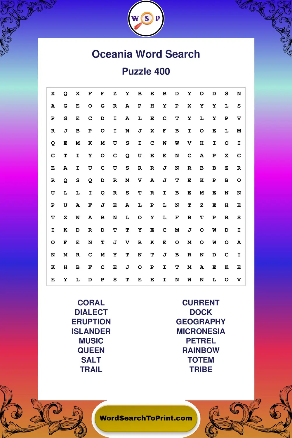 Oceania Word Search Puzzle 400
