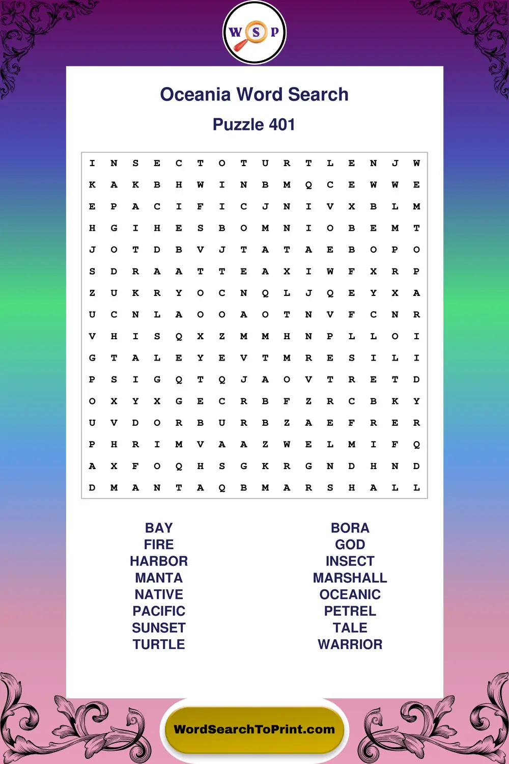 Oceania Word Search Puzzle 401