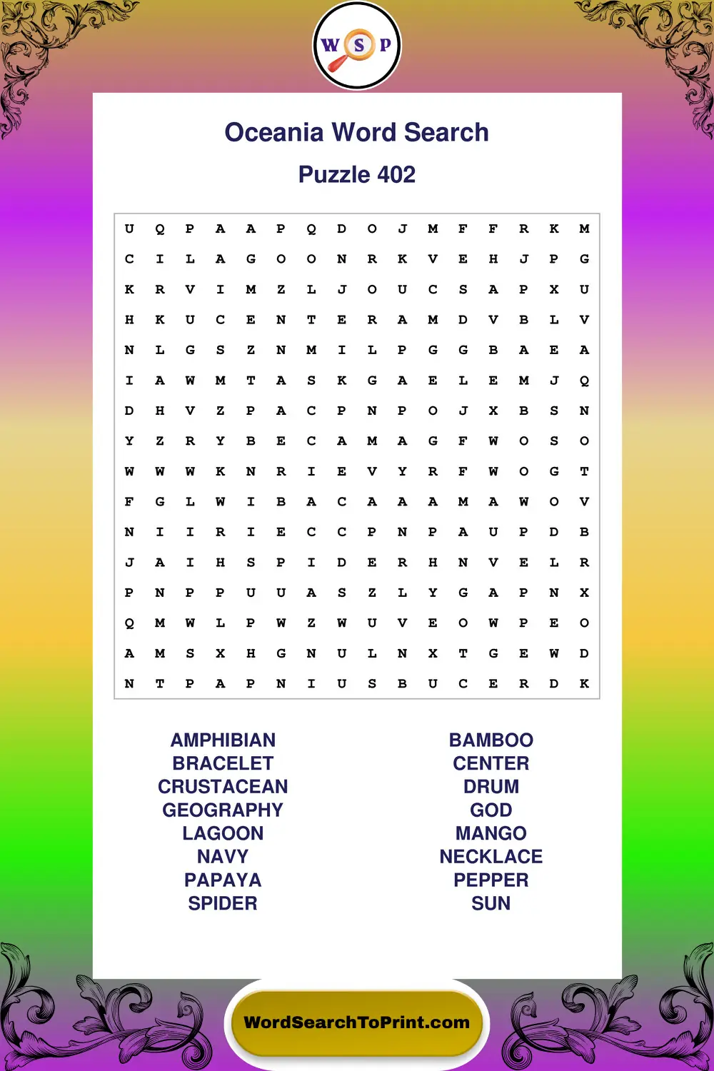 Oceania Word Search Puzzle 402
