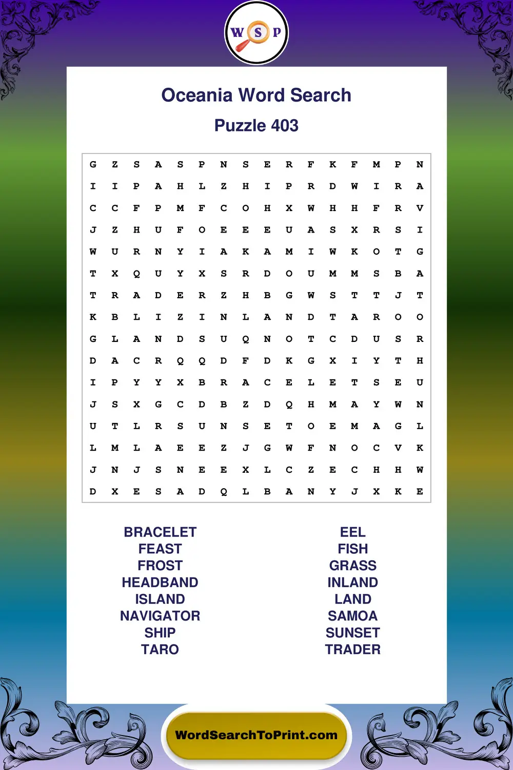 Oceania Word Search Puzzle 403