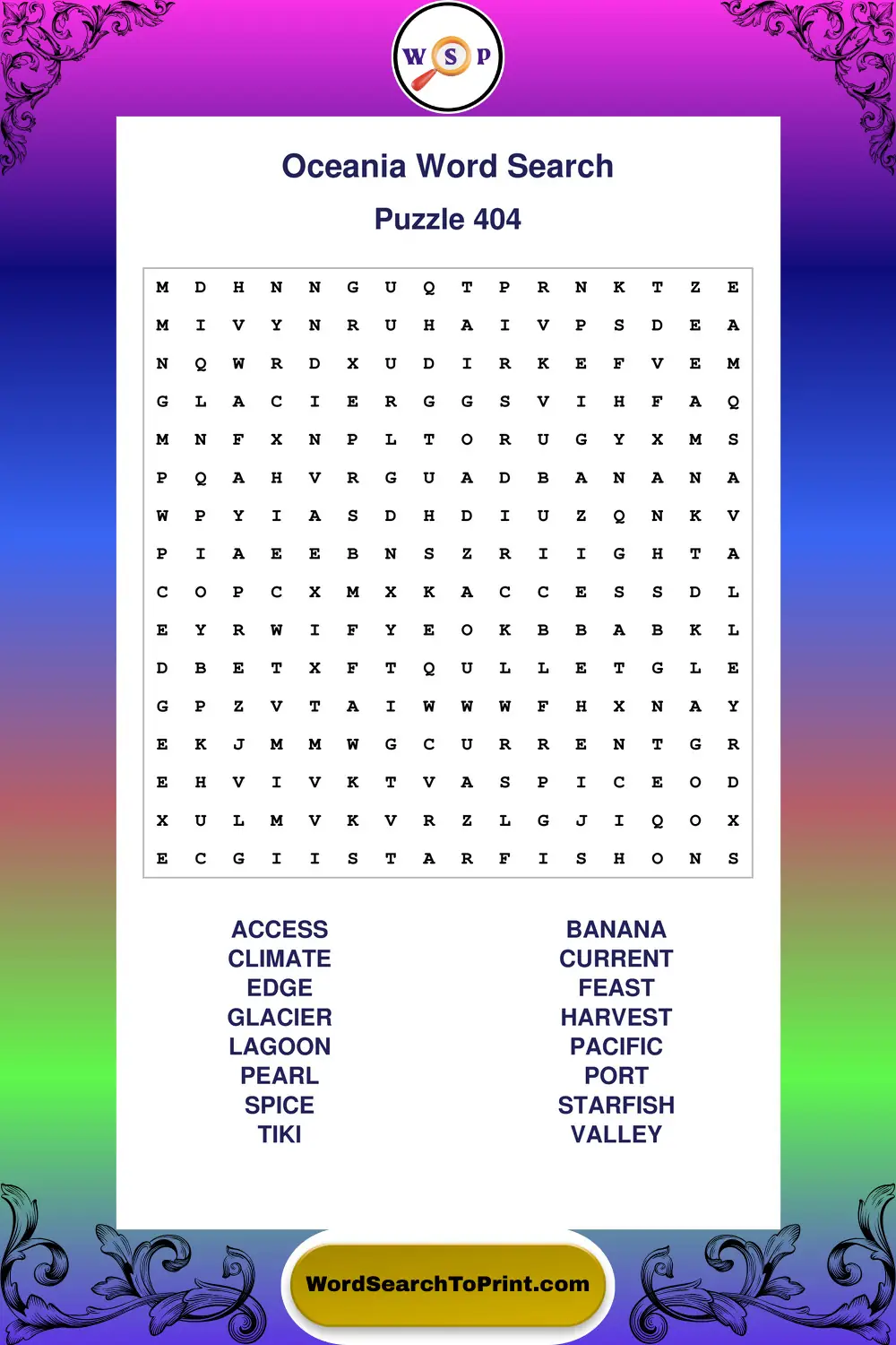 Oceania Word Search Puzzle 404